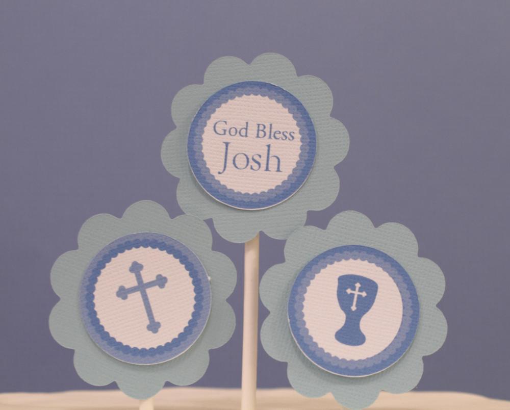 God Bless Blue Cross Cupcake Toppers