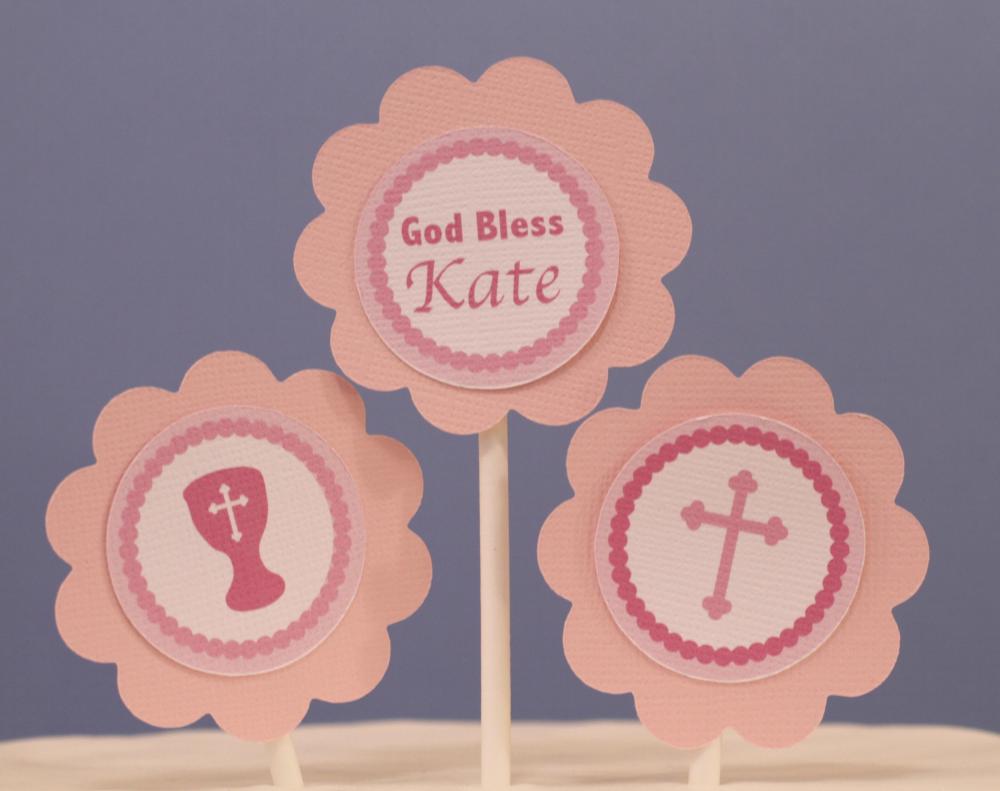 God Bless Pink Cupcake Toppers